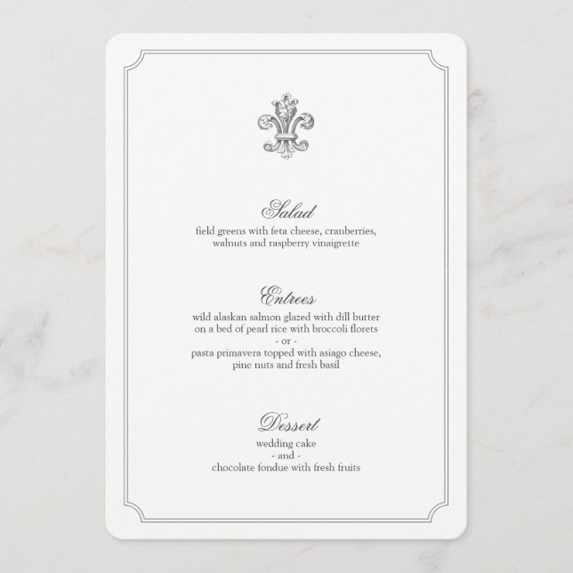 Elegant Fleur de Lis Wedding Menu 2 (Front)