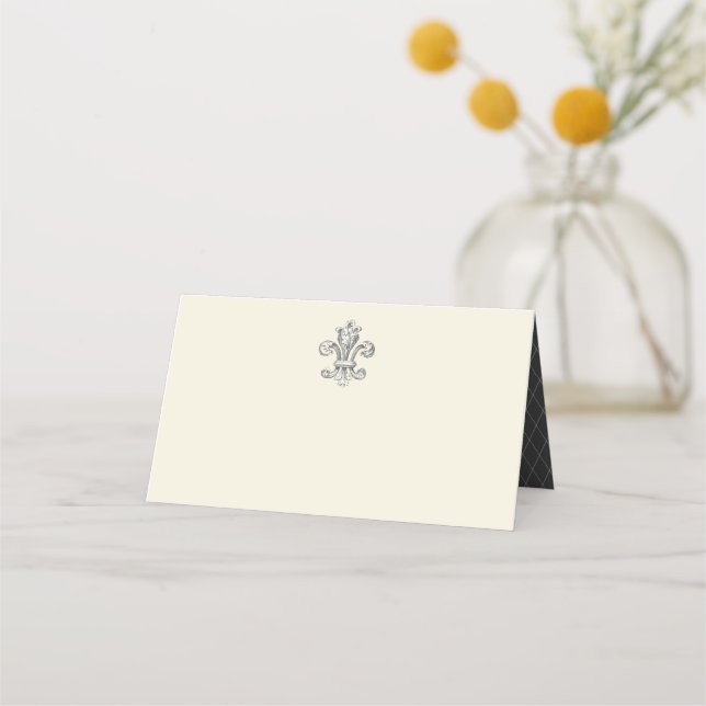 Elegant Fleur de Lis Wedding Place Card (Back)