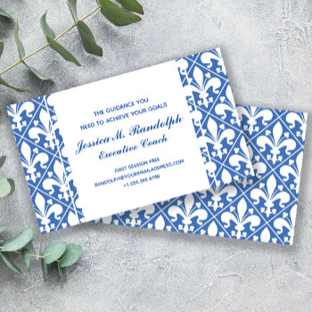 Elegant Fleur De Lys Executive Blue And White Business Card by AntiqueImages at Zazzle