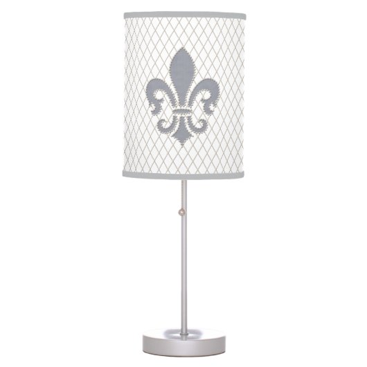 Elegant Fleur de Lys in Grey and White Table Lamp (Front)