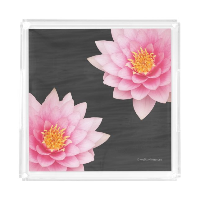 Elegant Floating Pink Lotus Flowers Acrylic Tray (Front)