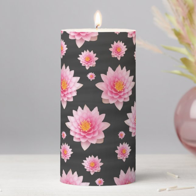 Elegant Floating Pink Lotus Flowers Pillar Candle (In Situ)