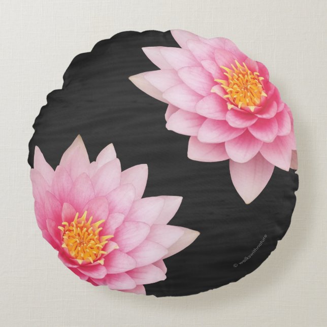 Elegant Floating Pink Lotus Flowers Round Pillow (Front)