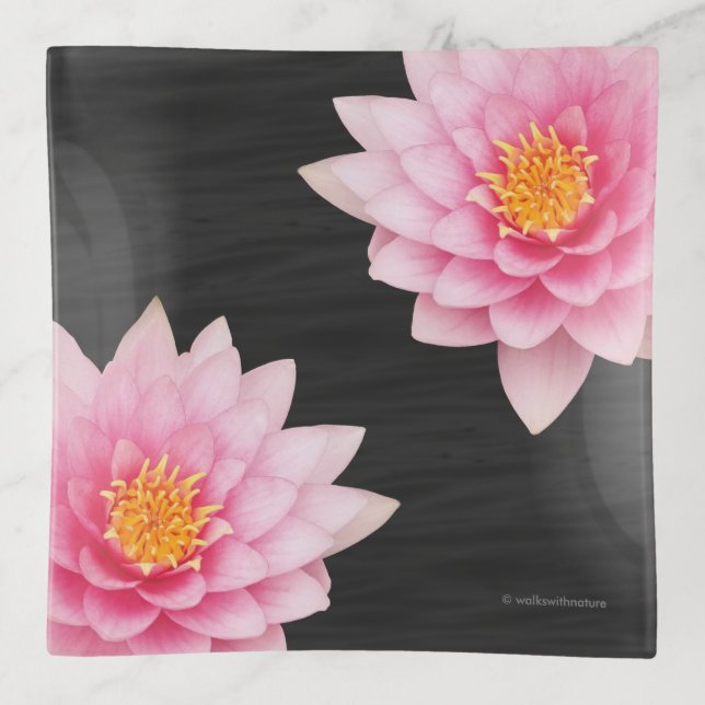 Elegant Floating Pink Lotus Flowers Trinket Tray (Front)