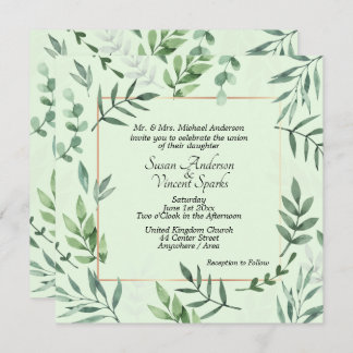 Elegant Flora and Fauna Frame Green Wedding Invitation