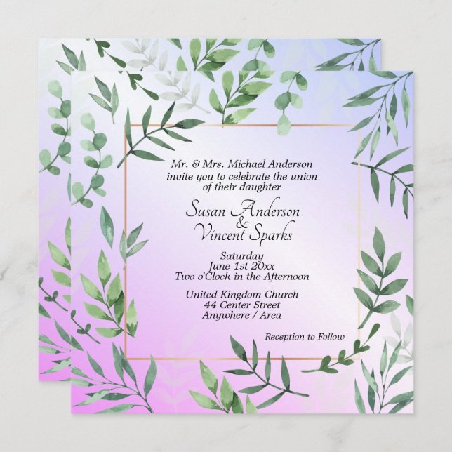 Elegant Flora and Fauna Lavender Wedding Invitation (Front/Back)