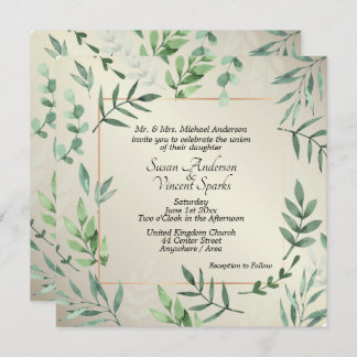 Elegant Flora and Fauna Touch of Gold Wedding Invitation