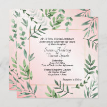 Elegant Flora and Fauna Touch of Pink Wedding Invitation