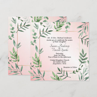 Elegant Flora and Fauna Touch of Pink Wedding Invitation