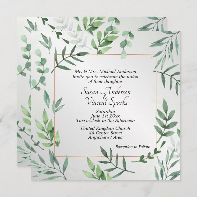Elegant Flora and Fauna Touch of Silver Wedding Invitation (Front/Back)