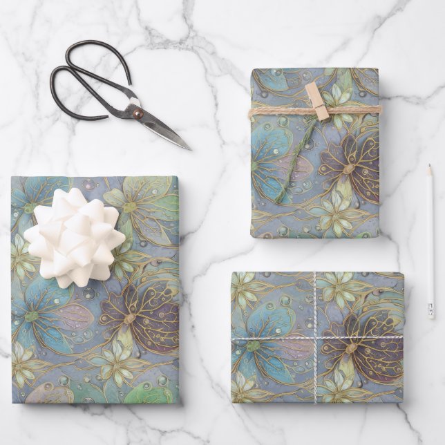 Elegant Flora Design Luxury Matte Gift  Wrapping Paper Sheets (Front)