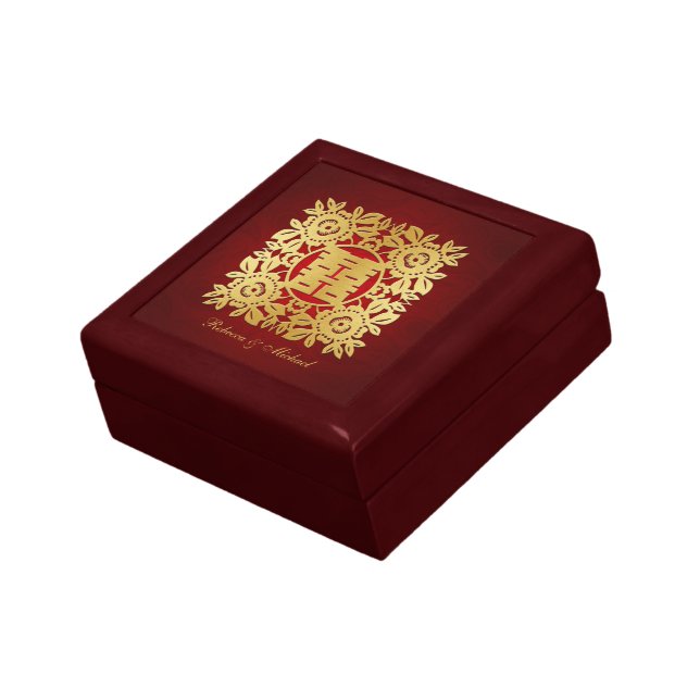 Elegant Flora Gold Chinese Double Happiness Keepsake Box (Side)