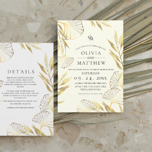Elegant Flora Ivory Gold Leaf Wedding Invitation