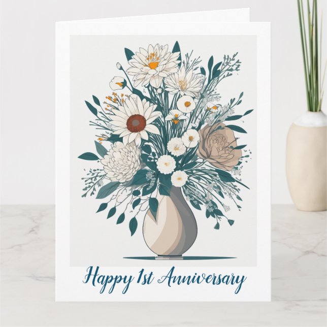 Elegant Flora Modern Art Anniversary Card (Front)