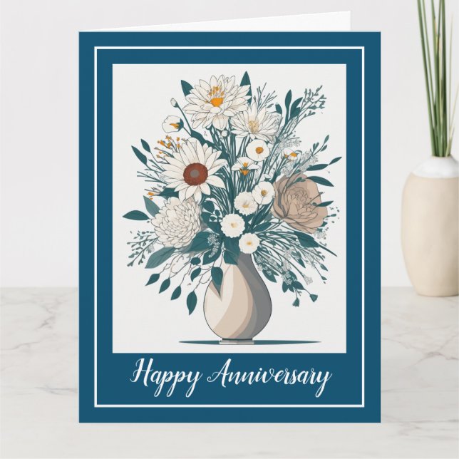 Elegant Flora Modern Art Anniversary Card (Front)