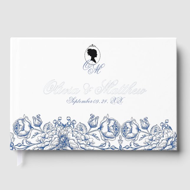 Elegant Flora Monogram Wedding Foil Guestbook (Front)