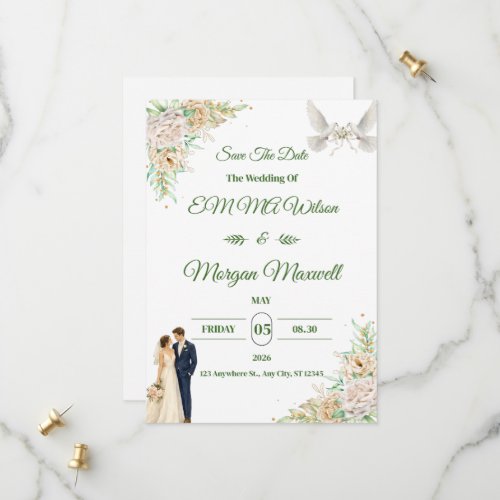 Elegant Flora Save The Date Wedding Invitation