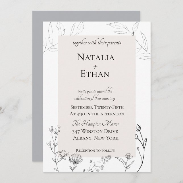 Elegant Flora Wedding Invitation (Front/Back)