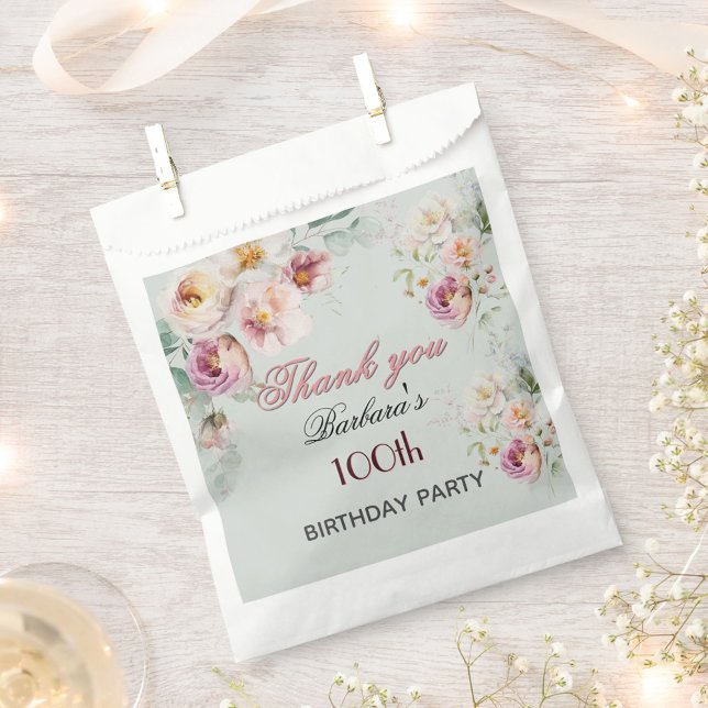 Elegant Floral 100th Birthday  Favor Bag (Creator Uploaded)