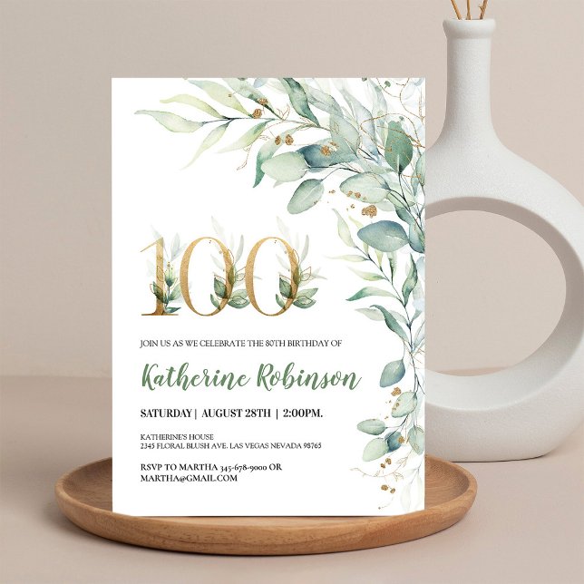 Elegant Floral 100th Birthday Invitation for Her (Creator Uploaded)