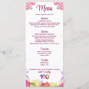 Elegant Floral 100th Birthday Party / 100 Years Menu