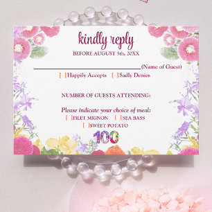 Elegant Floral 100th Birthday Party / 100 Years RSVP Card