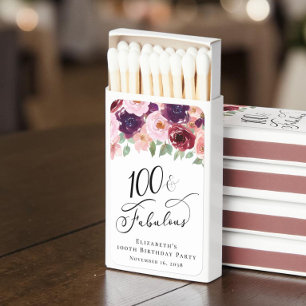 Elegant Floral 100th Birthday Party Favor Matchboxes