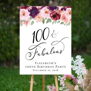 Elegant Floral 100th Birthday Party Foam Board