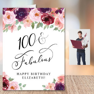 Elegant Floral 100th Birthday Party Jumbo Card