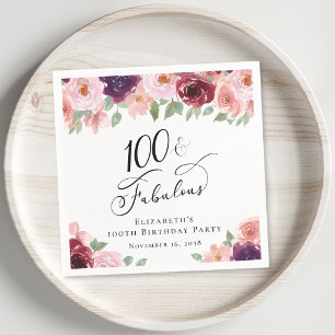 Elegant Floral 100th Birthday Party Napkins