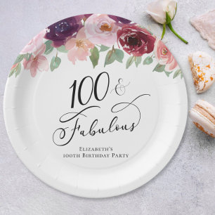Elegant Floral 100th Birthday Party Paper Plates