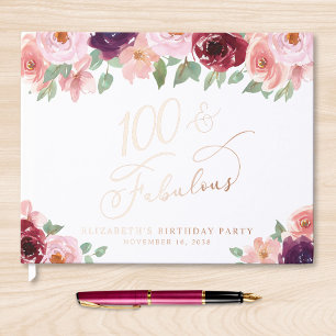Elegant Floral 100th Birthday Party Rose Gold Foil Guest Book
