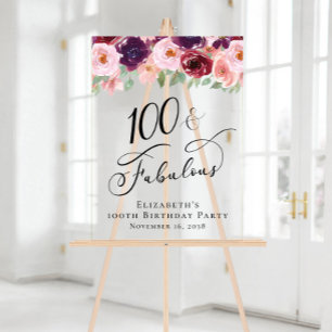 Elegant Floral 100th Birthday Party Welcome Clear Acrylic Sign