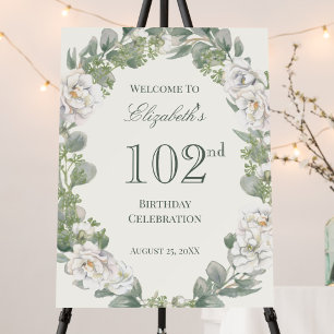 Elegant Floral 102nd Birthday Welcome Sign