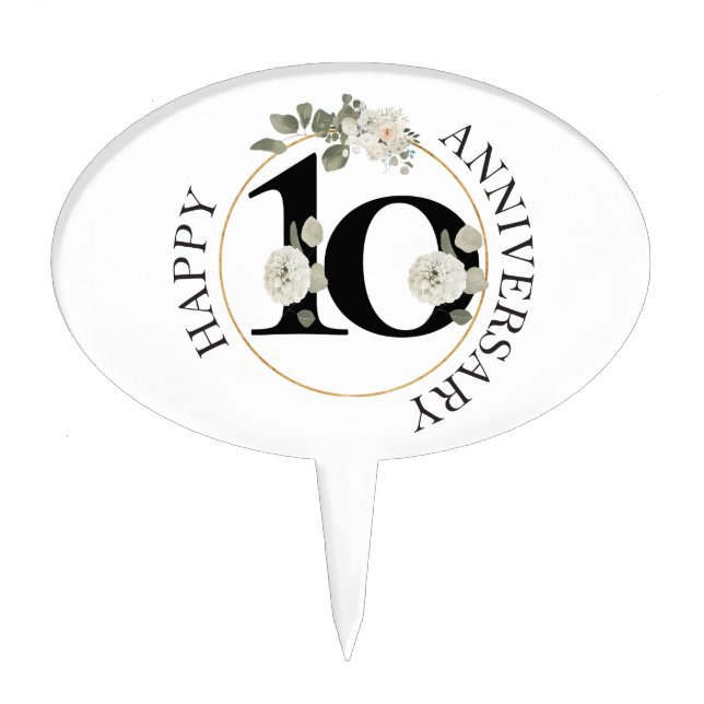 Elegant Floral 10th ANNIVERSARY  Cake Topper (Front)