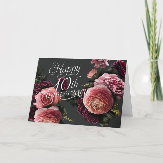 Elegant Floral-10th Wedding Anniversary  Card (Front)