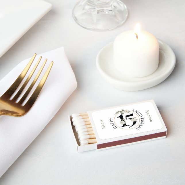 Elegant Floral 15th ANNIVERSARY Matchbox Matchboxes (Insitu)