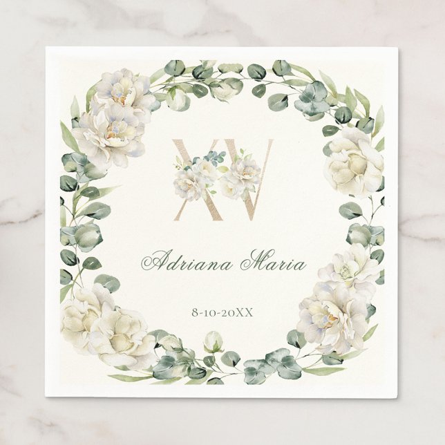 Elegant Floral 15th Birthday Quinceanera Napkins (Creator Uploaded)