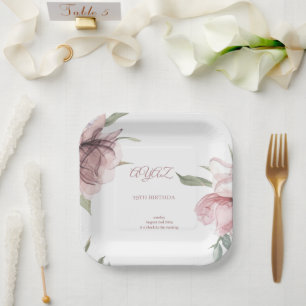 Elegant Floral 18th Birthday Invitation Card Paper Plates