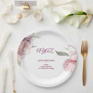 Elegant Floral 18th Birthday Invitation Card Paper Plates