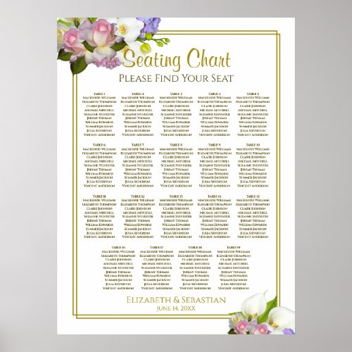 Elegant Floral 19 Table Wedding Seating Chart