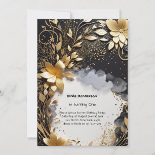 Elegant Floral 1st Birthday Invitation