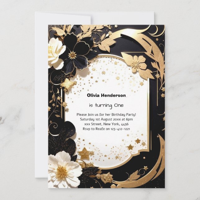Elegant Floral 1st Birthday Invitation (Front)