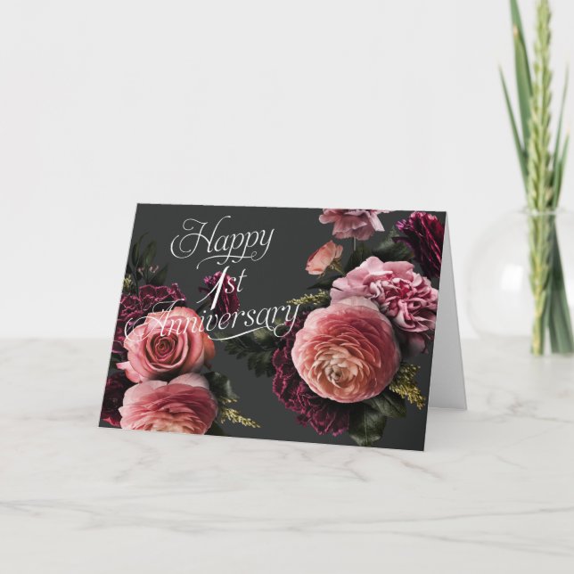 Elegant Floral-1st Wedding Anniversary Card (Front)