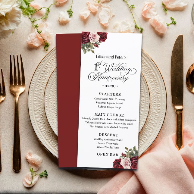 Elegant Floral 1st Wedding Anniversary Menu (Creator Uploaded)