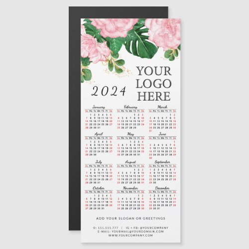 Elegant Floral 2024 Calendar Business Logo Magnet