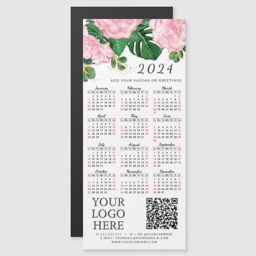 Elegant Floral 2024 Calendar Business Logo QR Code