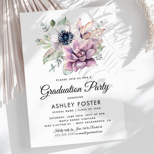 Modern Watercolor Floral Bloom Graduate Party Card