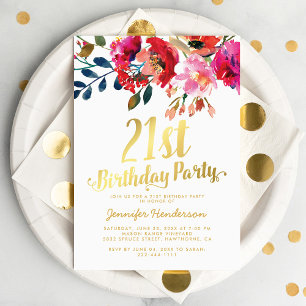 Elegant Floral 21st Birthday Party Invitation