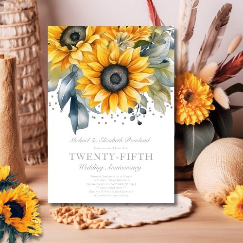 Elegant Floral 25th Wedding Anniversary Invitation